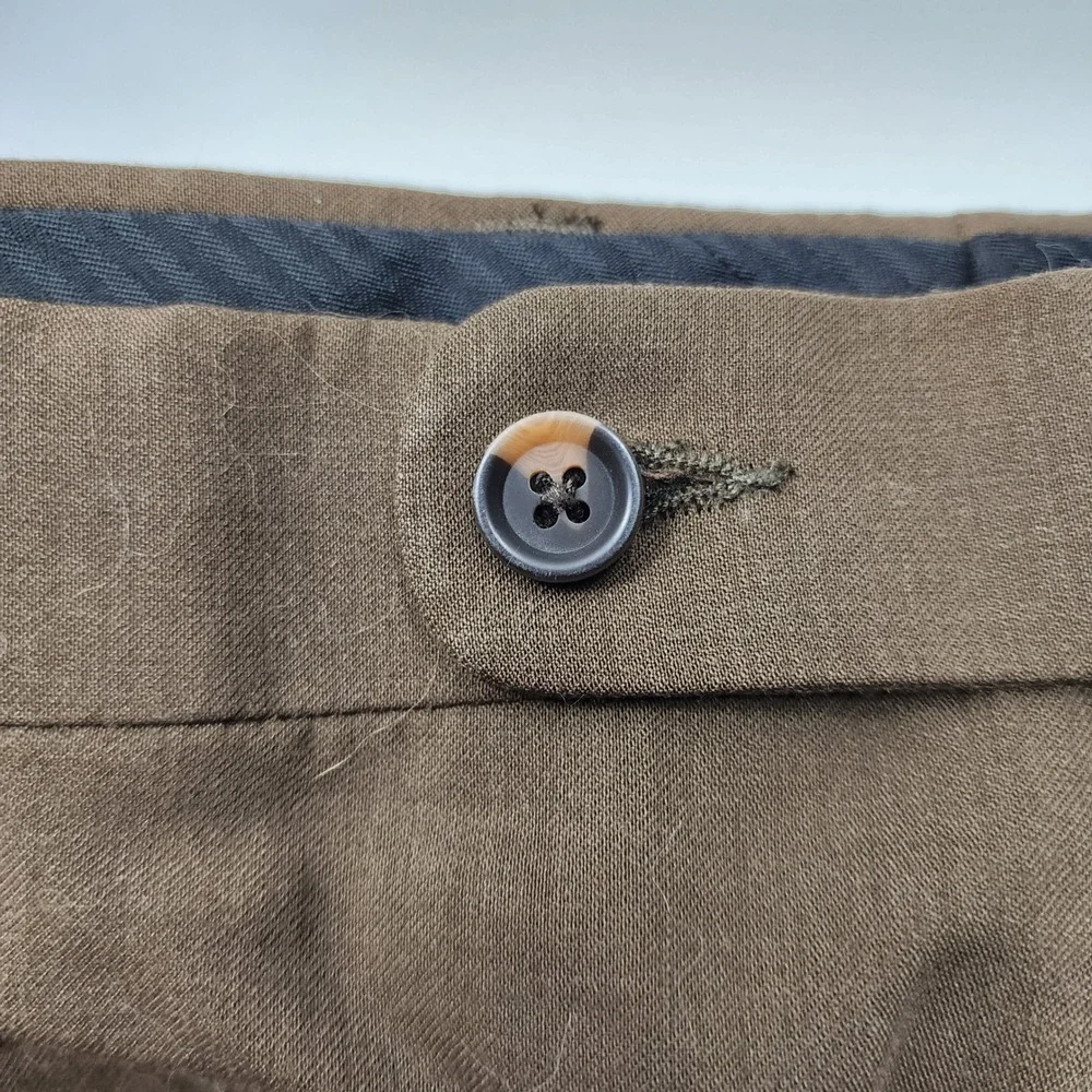 Pronto Uomo Couture Dress Pants Mens 40 Brown 100% Wool Flat‎ Front Trousers